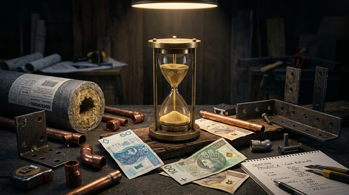 Klepsydra z pieniędzmi — czas to pieniądz w ofertowaniu budowlanym