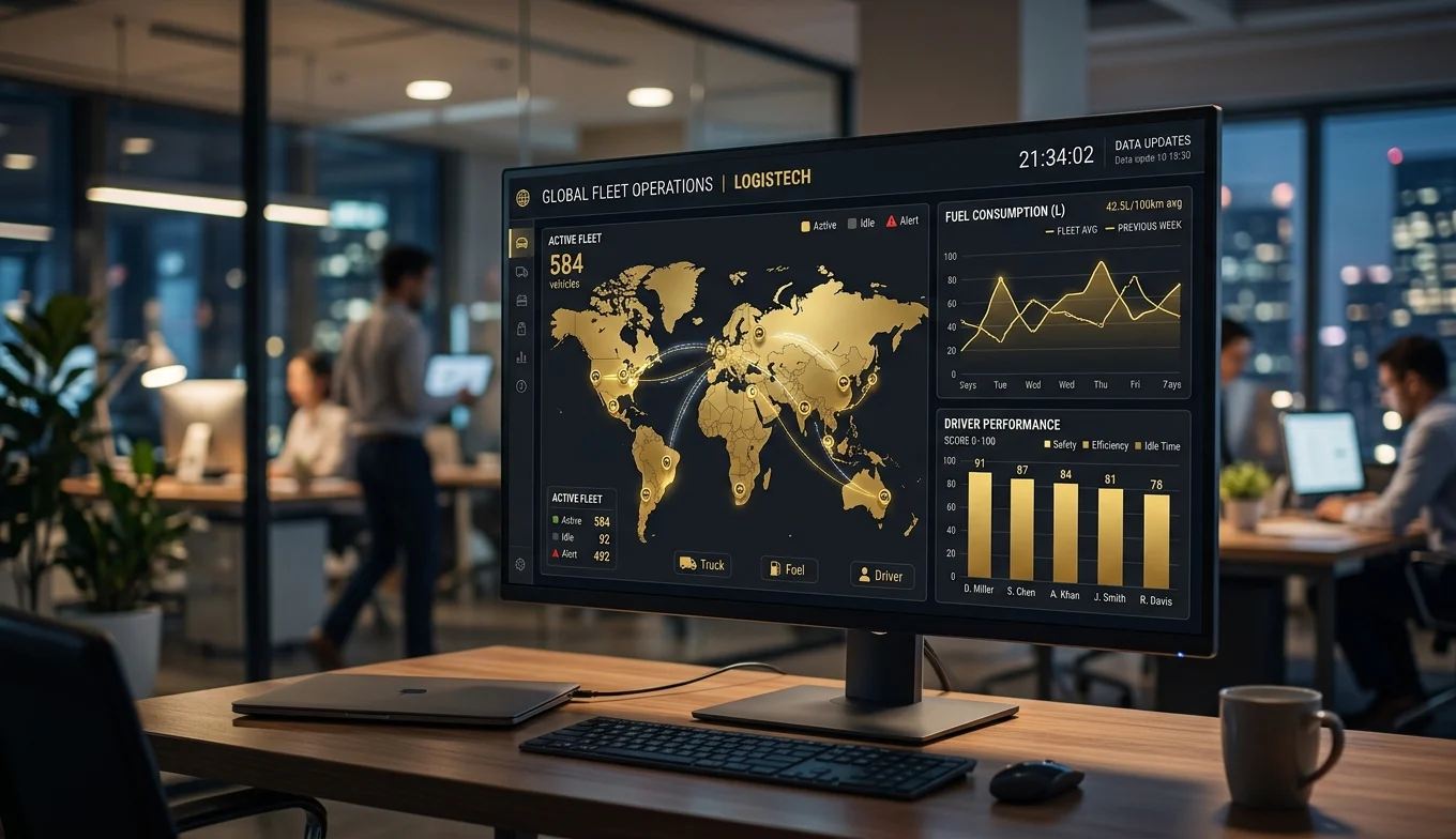 Dashboard floty transportowej — zintegrowane dane z GPS, tachografów i kart paliwowych