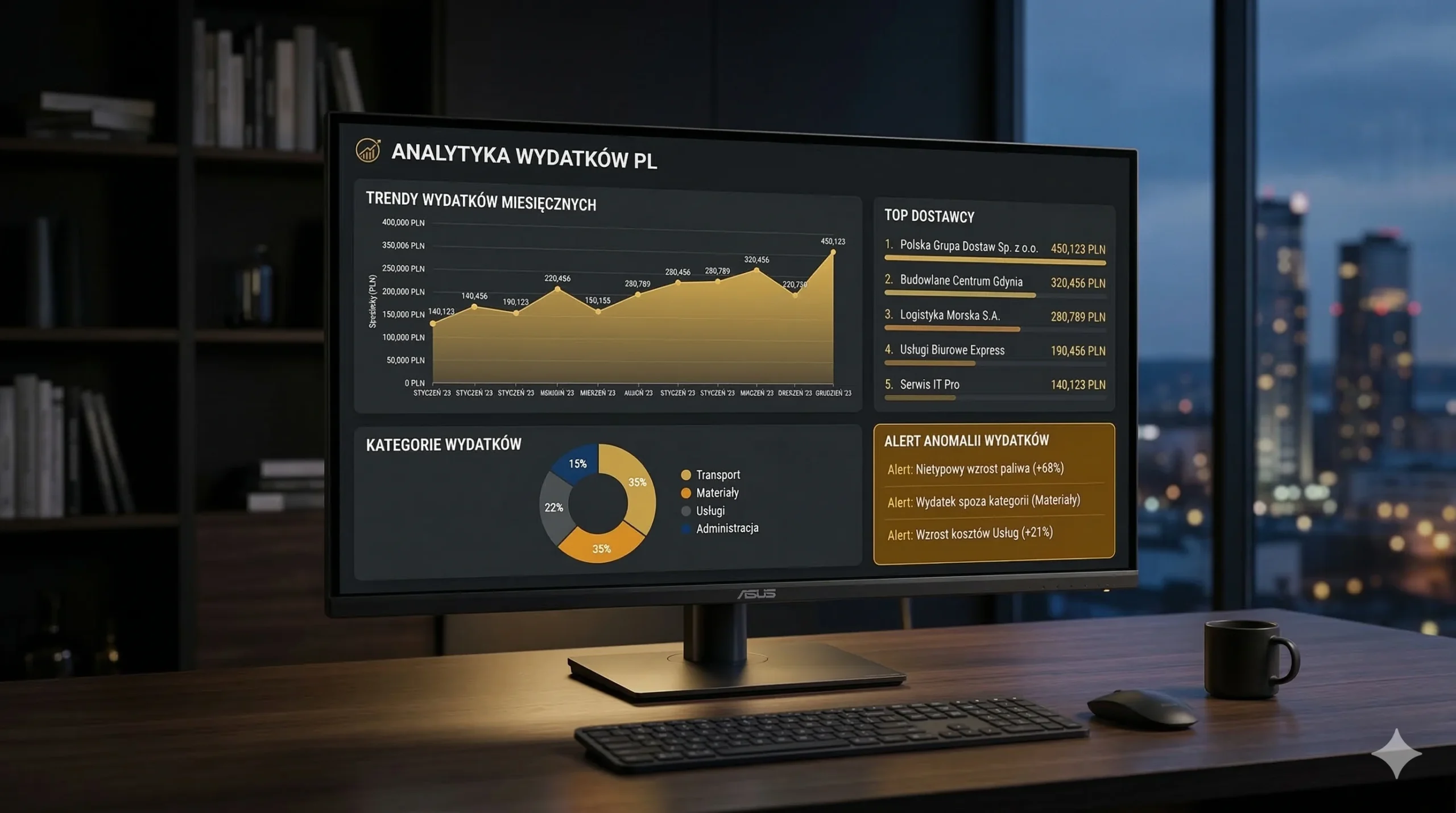 Dashboard AI do analizy faktur — trendy wydatków, kategorie kosztów i ranking dostawców