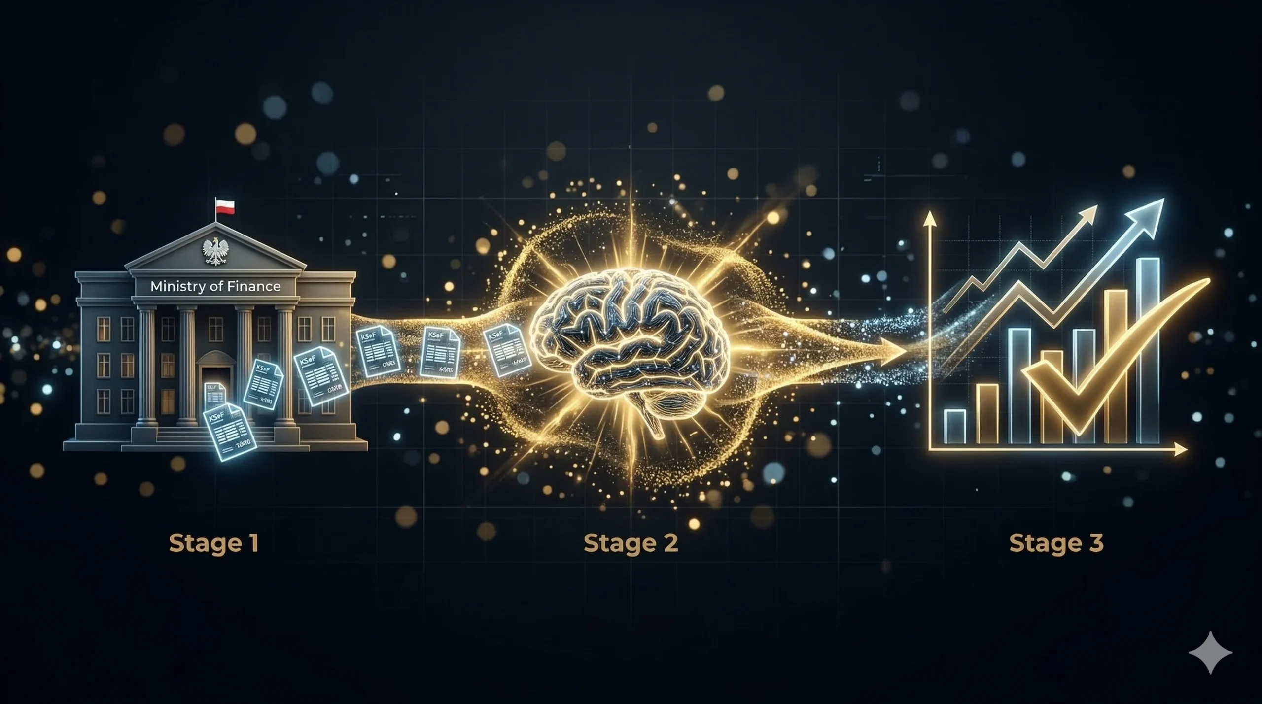 Przepływ danych: pobieranie faktur z KSeF, analiza AI, gotowe wnioski biznesowe