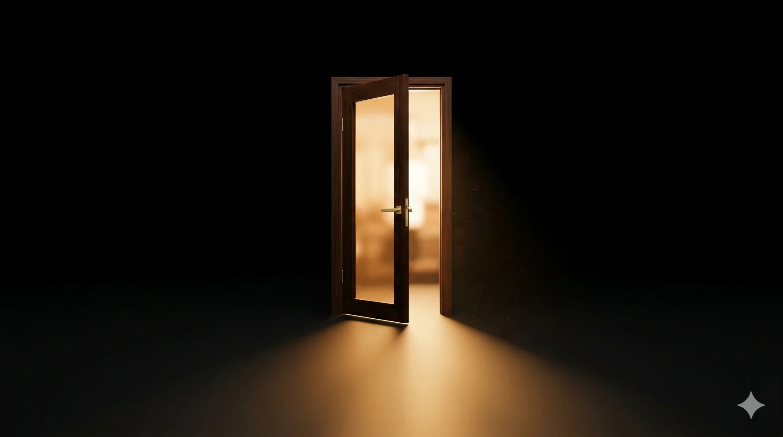 Zaproszenie do rozmowy o automatyzacji — otwarte drzwi ze złotym światłem w ciemnej przestrzeni