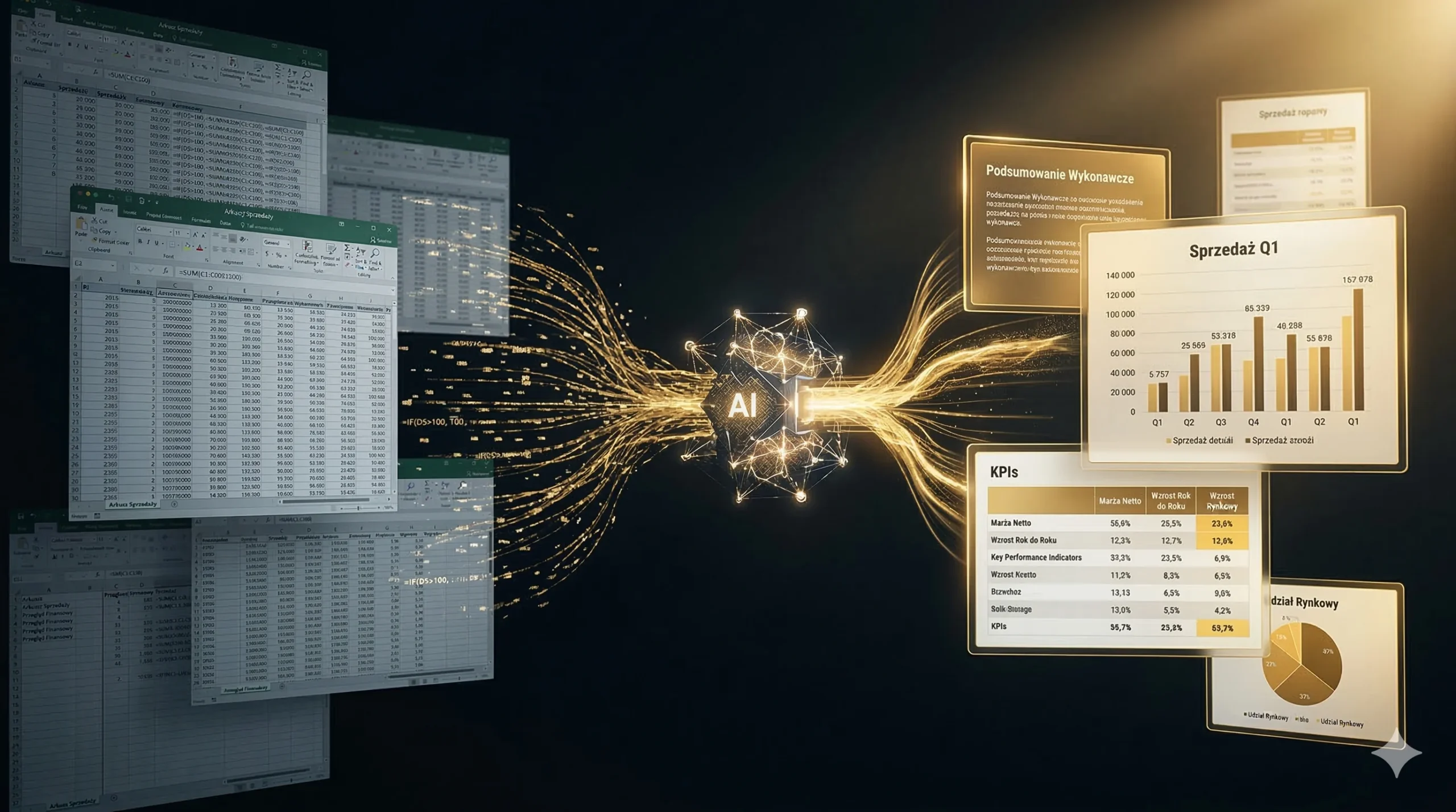 Automatyzacja raportów Excel — AI przekształca surowe dane z systemów w gotowe raporty biznesowe
