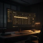 System ticketowy — dashboard helpdesk z ticketami na ciemnym tle z złotymi akcentami