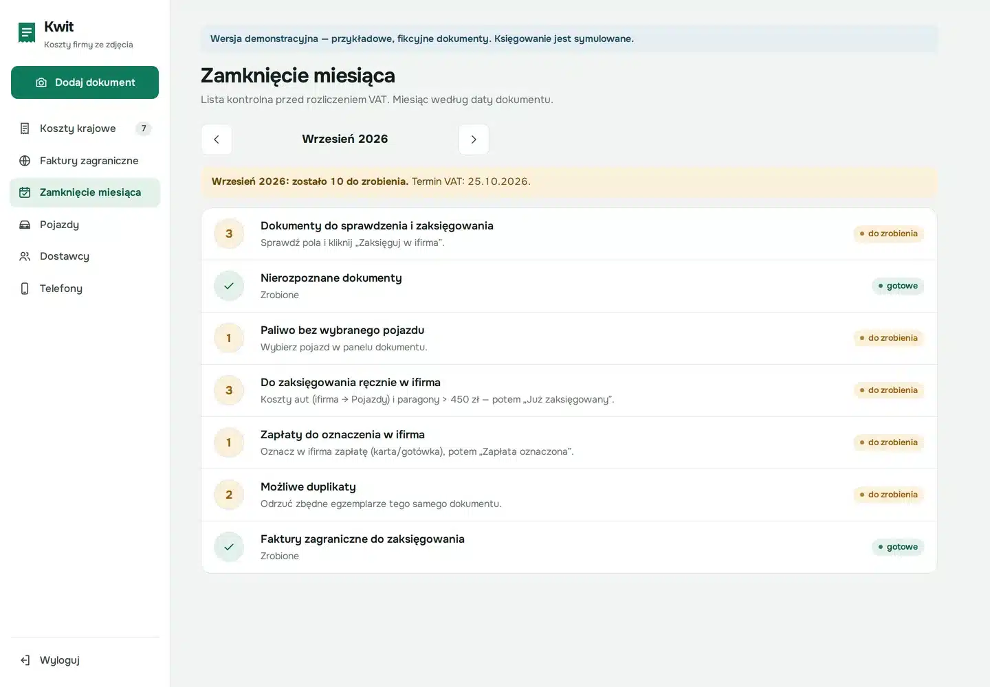 Lista kontrolna zamknięcia miesiąca przed terminem VAT