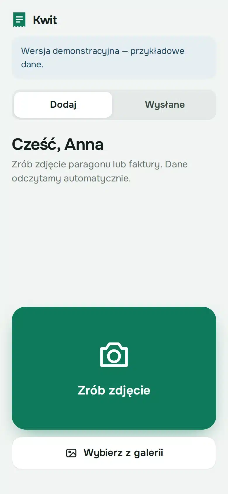 Ekran telefonu pracownika z przyciskiem zrobienia zdjęcia dokumentu