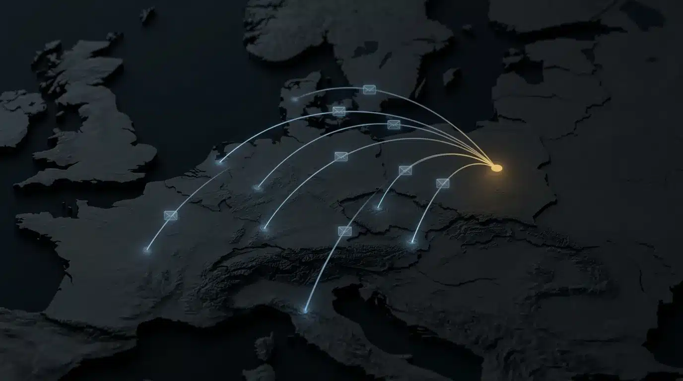 Pisma z różnych krajów Europy trafiające do jednej firmy